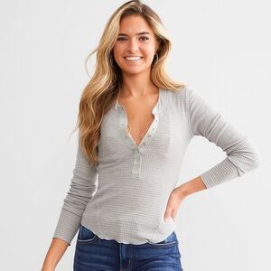 NWOT Free People One Of The Girls Henley in Heather Grey Size Small